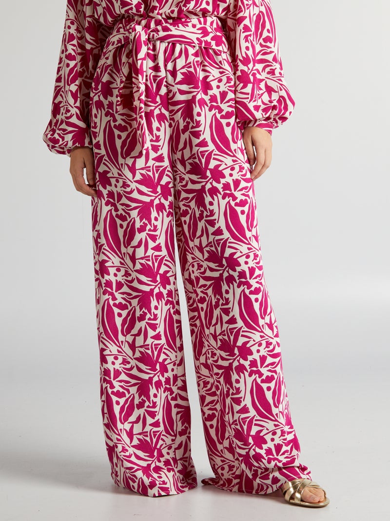 Pantalón ancho con estampado de flores ROSA - Kiabi