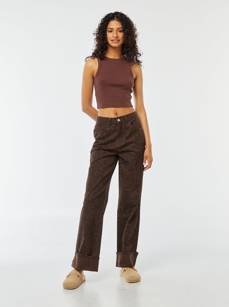 Pantalón ancho con estampado de leopardo Marron - Kiabi