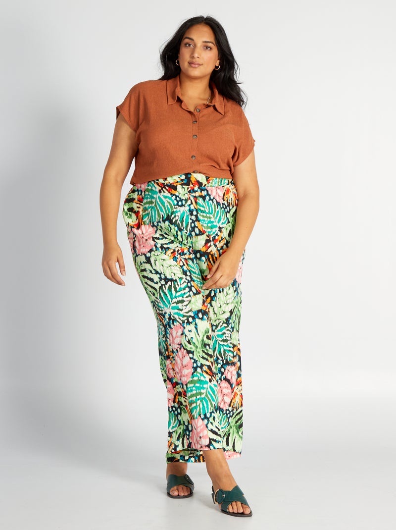 Pantalón ancho con estampado de maxiflores VERDE - Kiabi