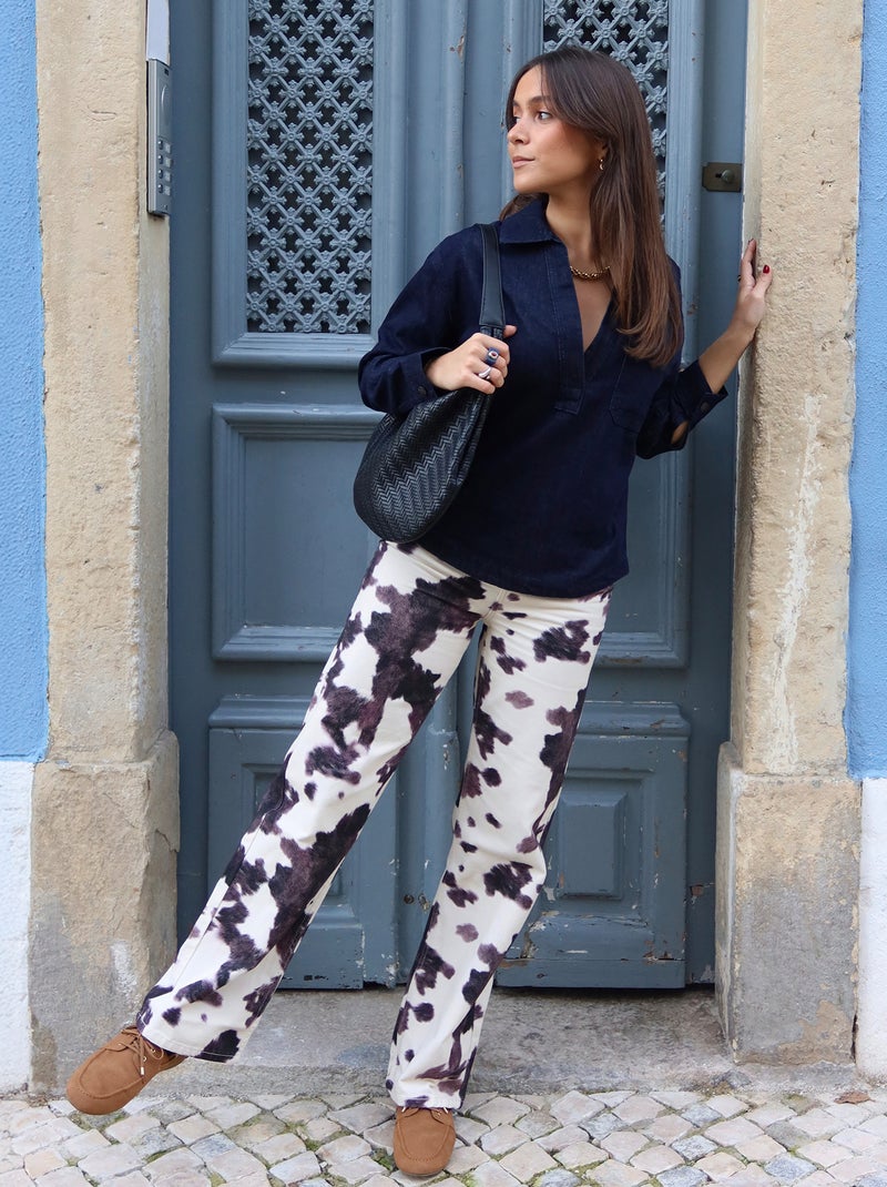 Pantalón ancho con estampado de vaca Marron - Kiabi