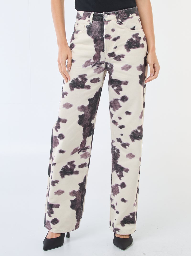 Pantalón ancho con estampado de vaca Marron - Kiabi