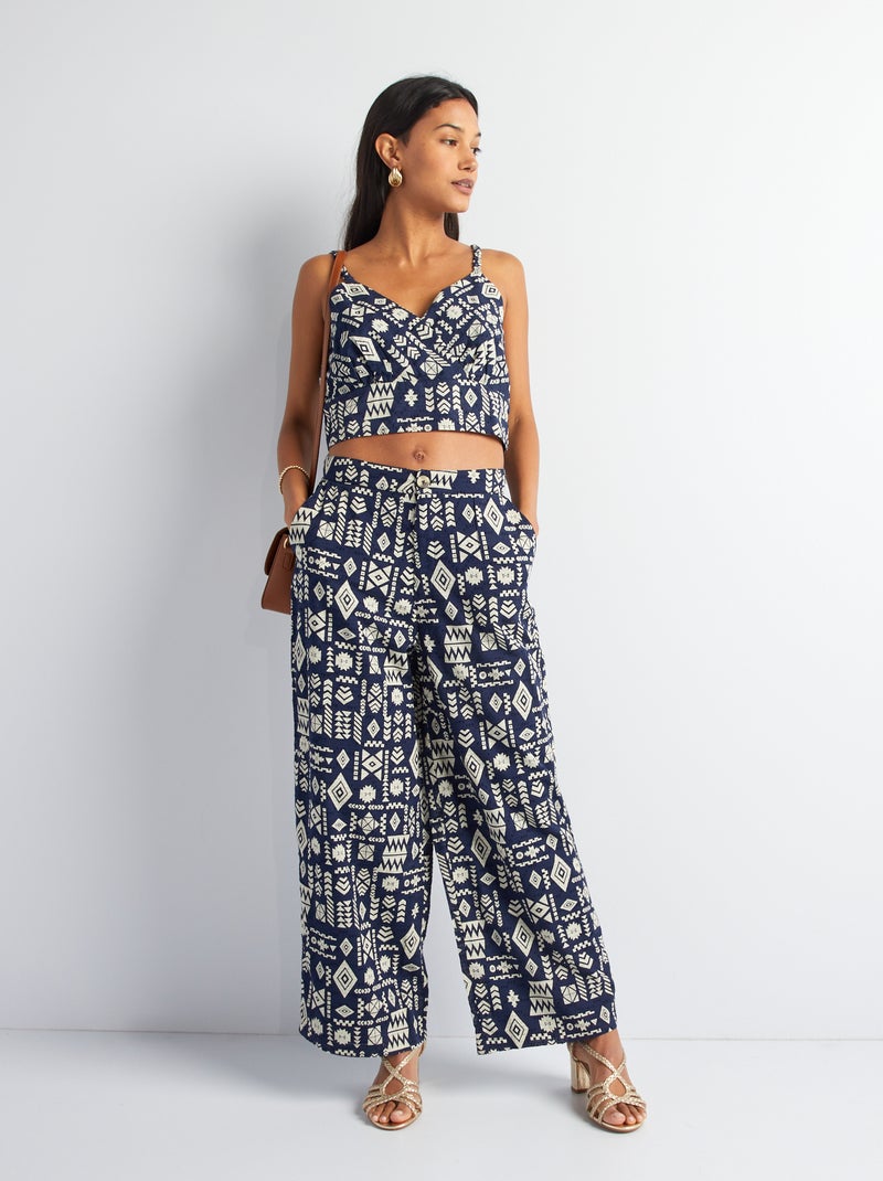 Pantalón ancho con estampado étnico AZUL - Kiabi