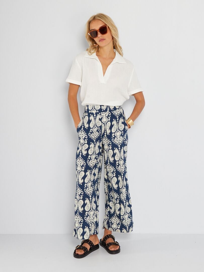 Pantalón ancho con estampados AZUL - Kiabi