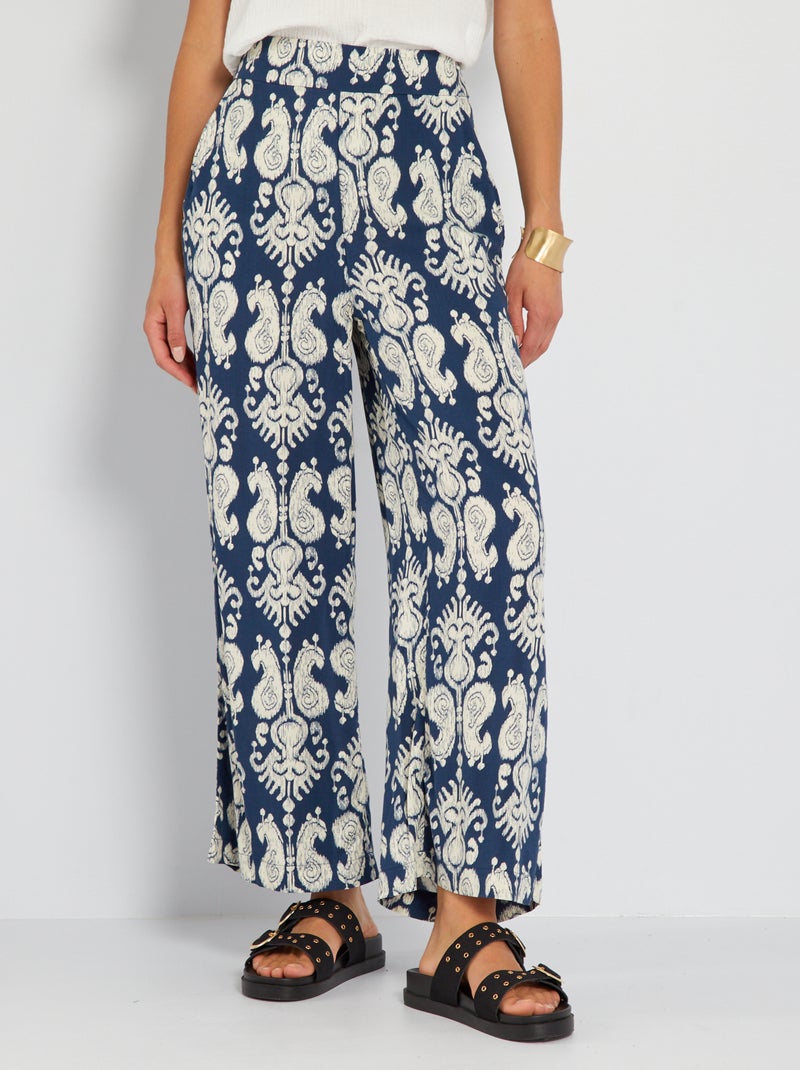 Pantalón ancho con estampados AZUL - Kiabi