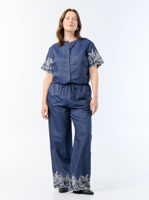 Pantalón ancho con estampados bordados - Kiabi