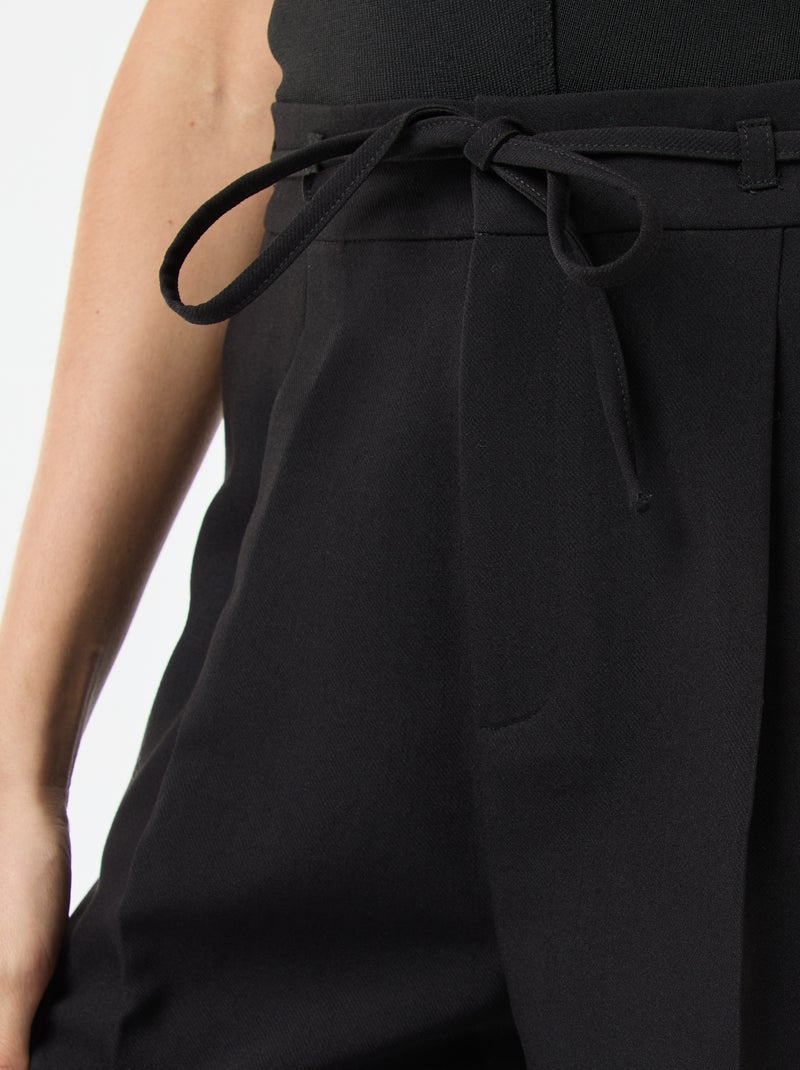 Pantalón ancho con lazo en la cintura Negro - Kiabi