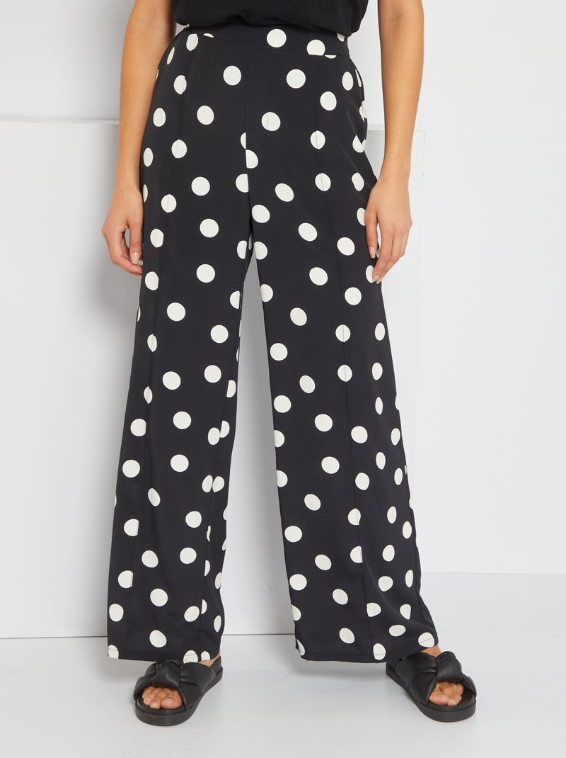 Pantalón ancho con motivo de lunares Negro - Kiabi