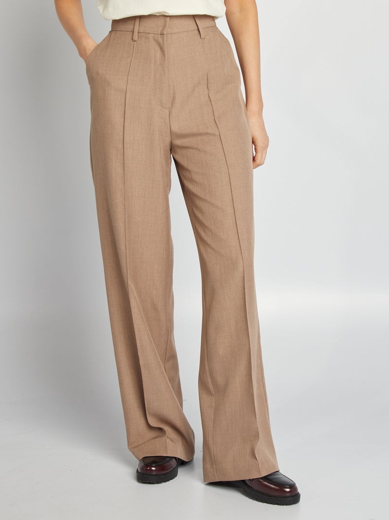 Pantalón ancho con pinzas BEIGE - Kiabi