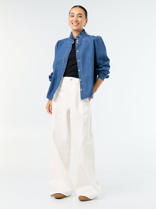 Pantalón ancho con pinzas y botones en la cintura - Kiabi Pantalón ancho con pinzas y botones en la cintura - Kiabi