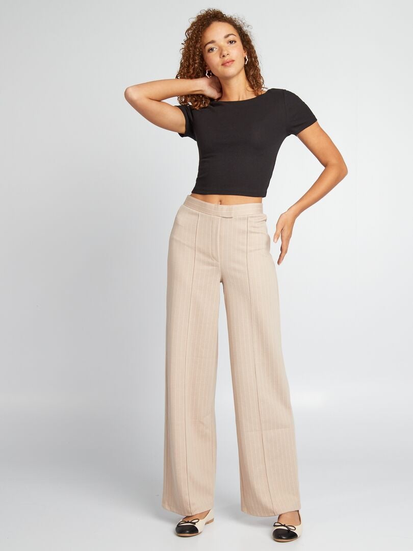 Pantalón ancho con rayas BEIGE - Kiabi