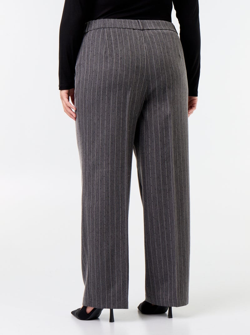 Pantalón ancho con strass a rayas Gris - Kiabi