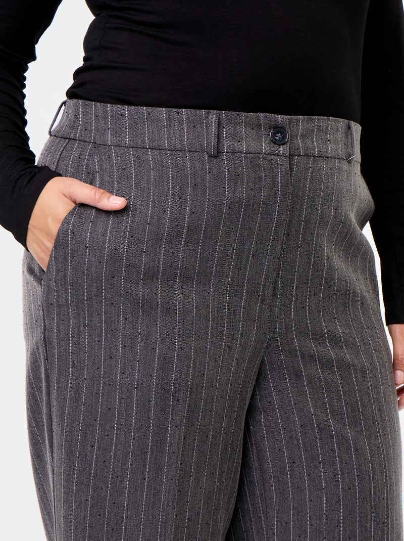 Pantalón ancho con strass a rayas Gris - Kiabi