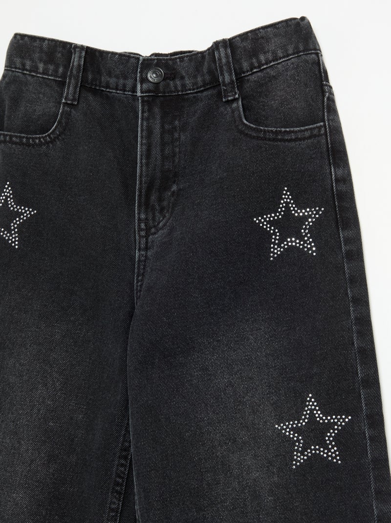 Pantalón ancho con strass Negro - Kiabi