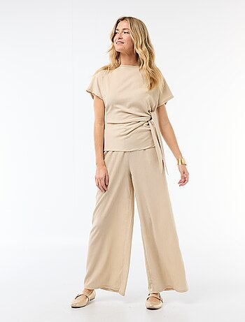 Pantalón ancho crepé con 2 bolsillos