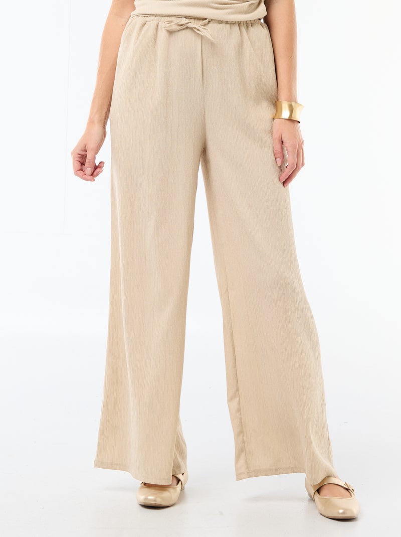 Pantalón ancho crepé con 2 bolsillos Beige - Kiabi