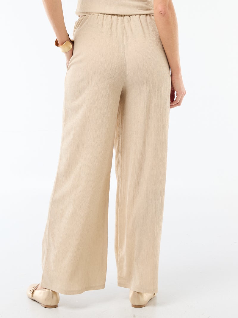 Pantalón ancho crepé con 2 bolsillos Beige - Kiabi