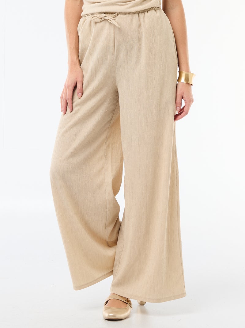 Pantalón ancho crepé con 2 bolsillos Beige - Kiabi