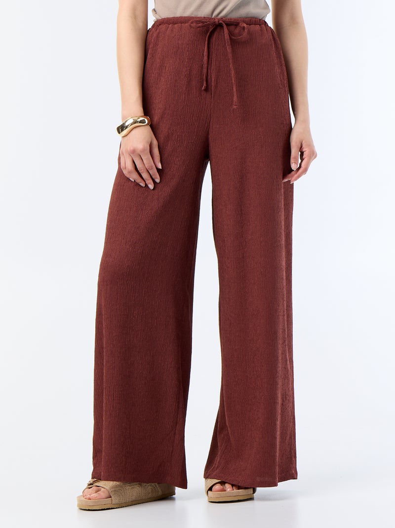 Pantalón ancho crepé con 2 bolsillos Marron - Kiabi