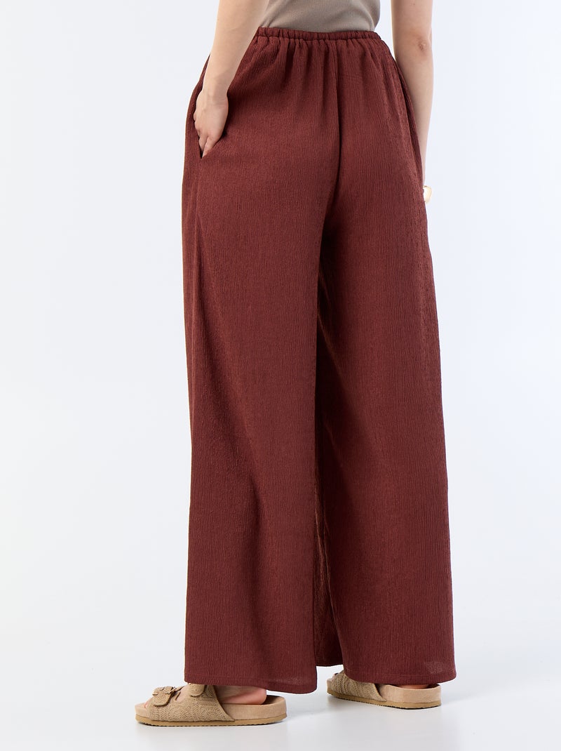 Pantalón ancho crepé con 2 bolsillos Marron - Kiabi