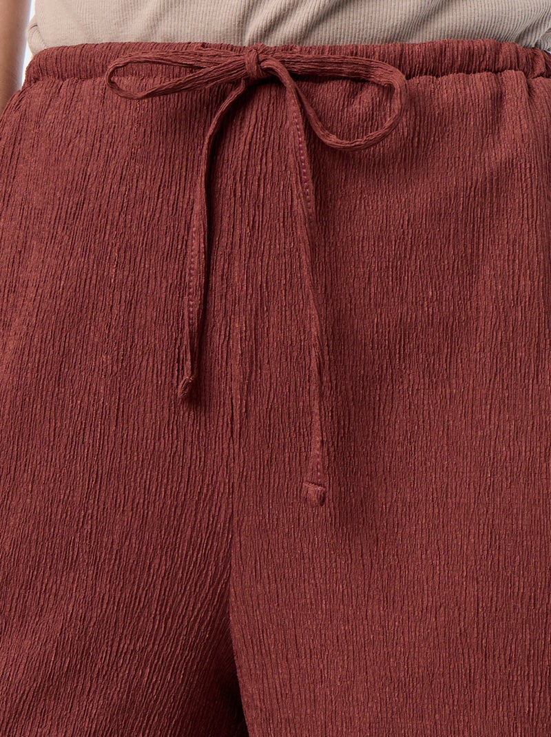 Pantalón ancho crepé con 2 bolsillos Marron - Kiabi