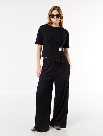 Pantalón ancho crepé con 2 bolsillos