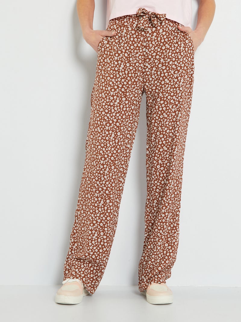 Pantalón ancho cropped con motivos MARRON - Kiabi