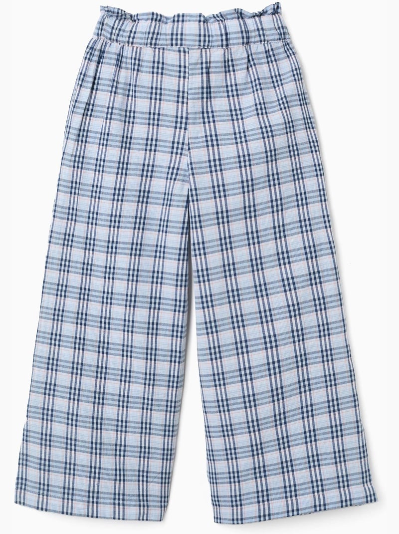 Pantalón ancho de algodón con estampado a cuadros B&S Azul oscuro - Kiabi