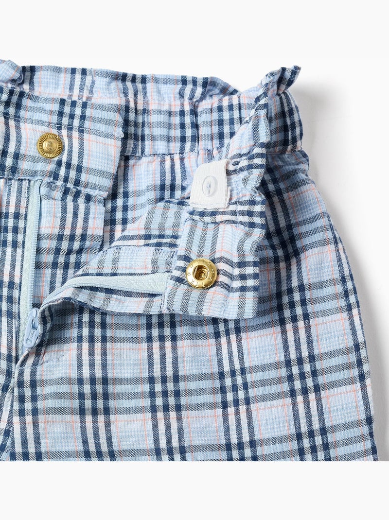Pantalón ancho de algodón con estampado a cuadros B&S Azul oscuro - Kiabi