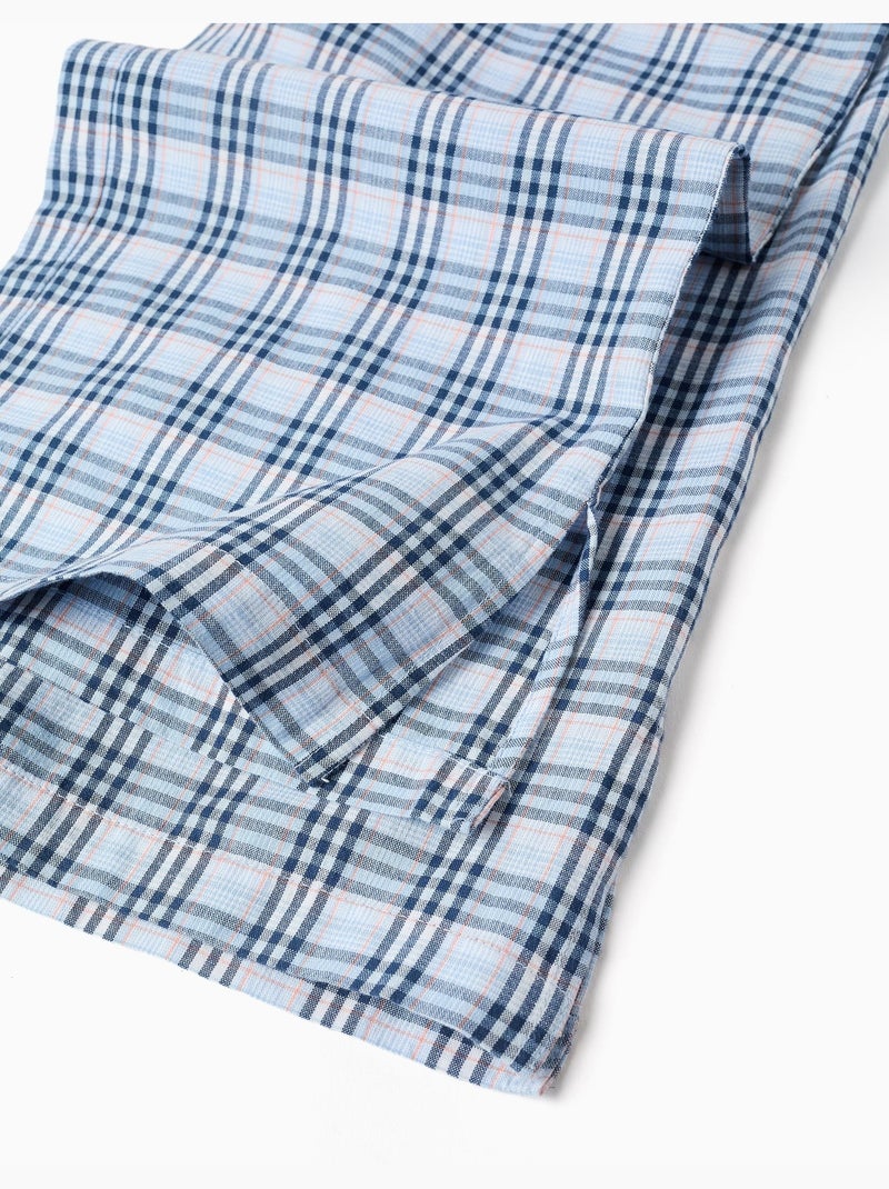 Pantalón ancho de algodón con estampado a cuadros B&S Azul oscuro - Kiabi