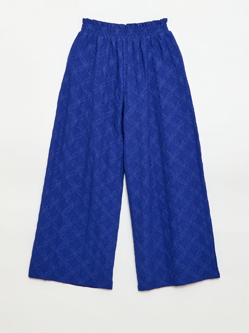 Pantalón ancho de bordado inglés Azul - Kiabi