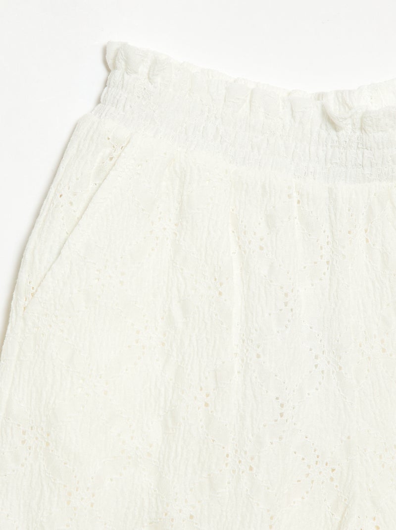 Pantalón ancho de bordado inglés Blanco - Kiabi