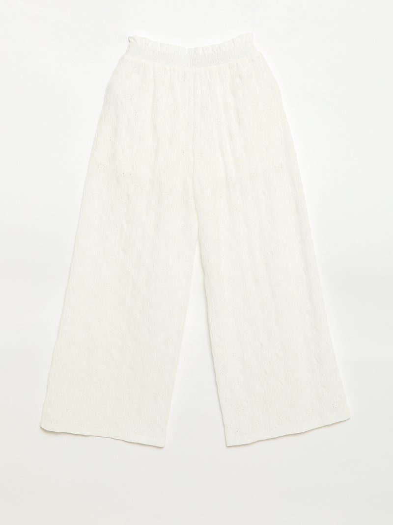 Pantalón ancho de bordado inglés Blanco - Kiabi