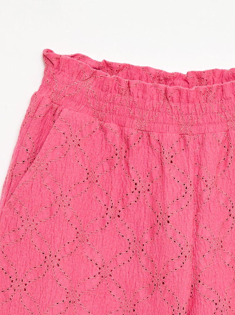 Pantalón ancho de bordado inglés Rosa - Kiabi