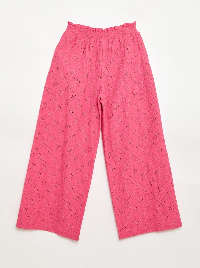Pantalón ancho de bordado inglés Rosa - Kiabi