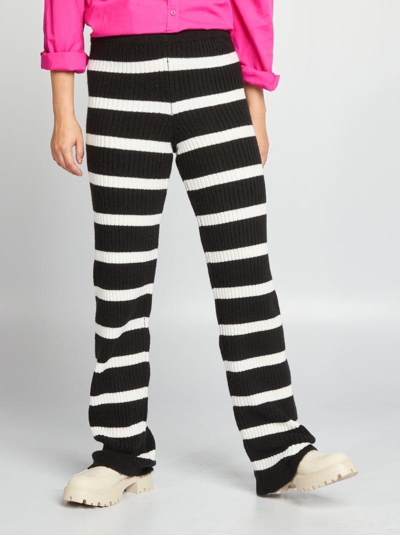 Pantalón ancho de canalé NEGRO - Kiabi