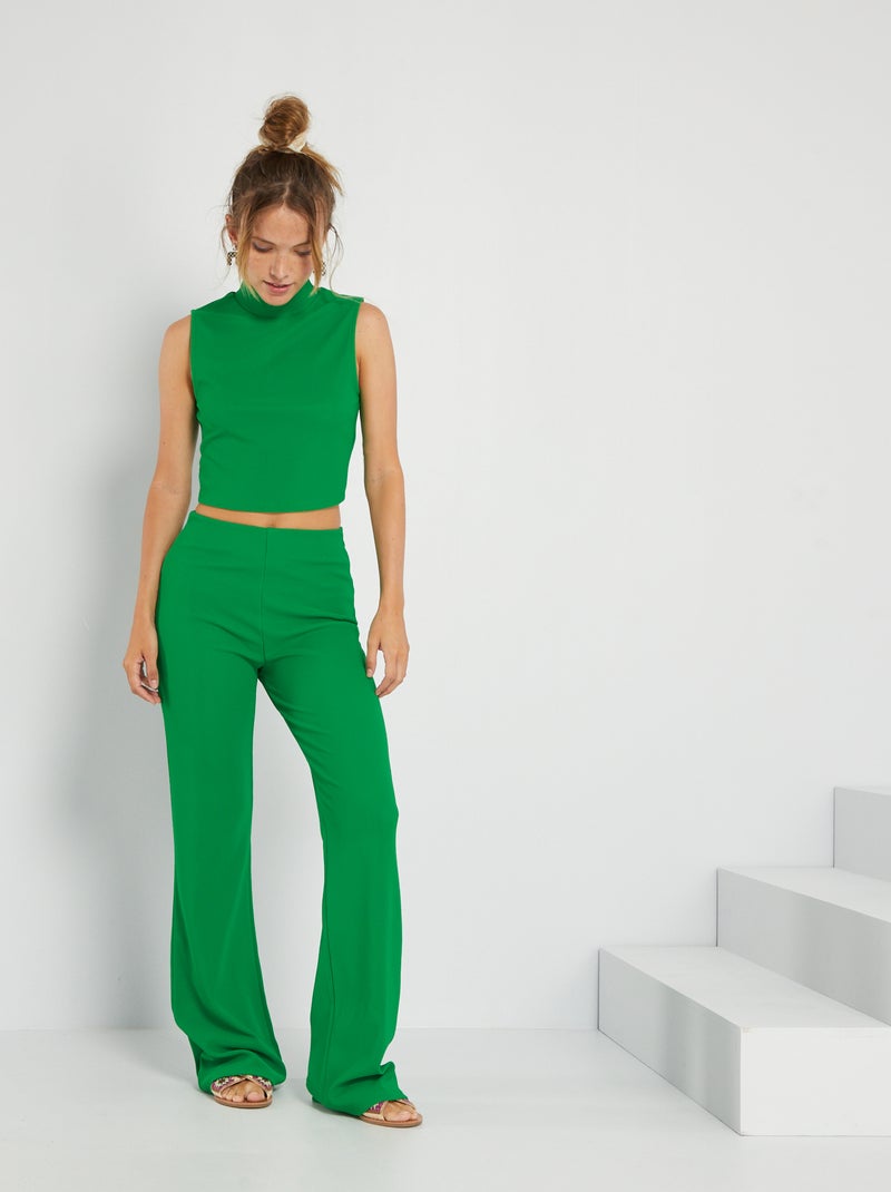 Pantalón ancho de canalé VERDE - Kiabi