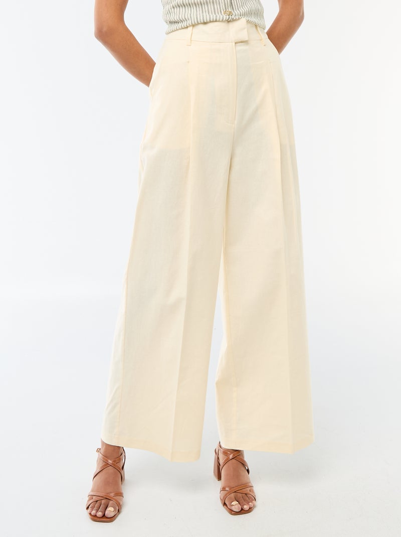 Pantalón ancho de ceremonia en mezcla de lino Beige - Kiabi