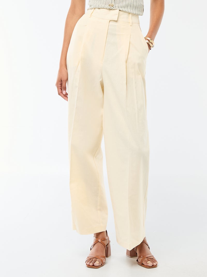 Pantalón ancho de ceremonia en mezcla de lino Beige - Kiabi