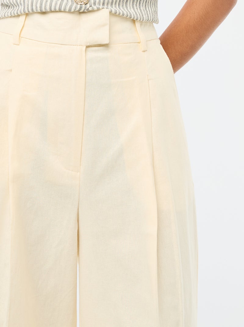 Pantalón ancho de ceremonia en mezcla de lino Beige - Kiabi