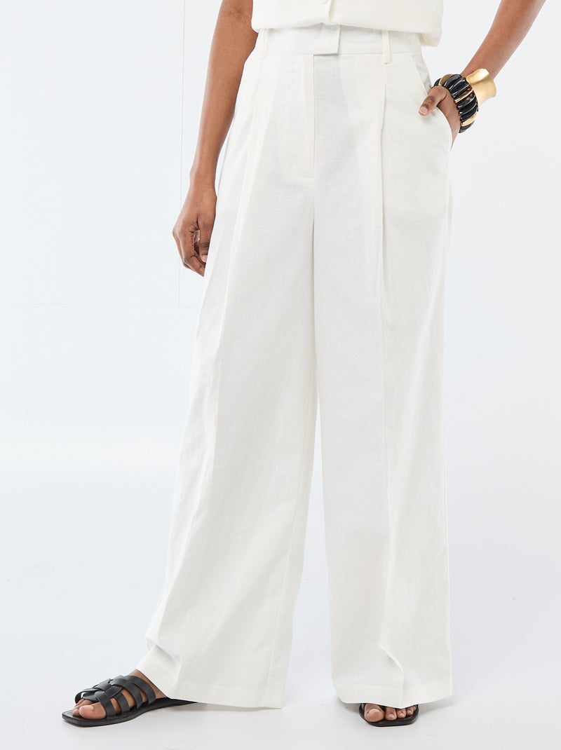 Pantalón ancho de ceremonia en mezcla de lino Blanco - Kiabi