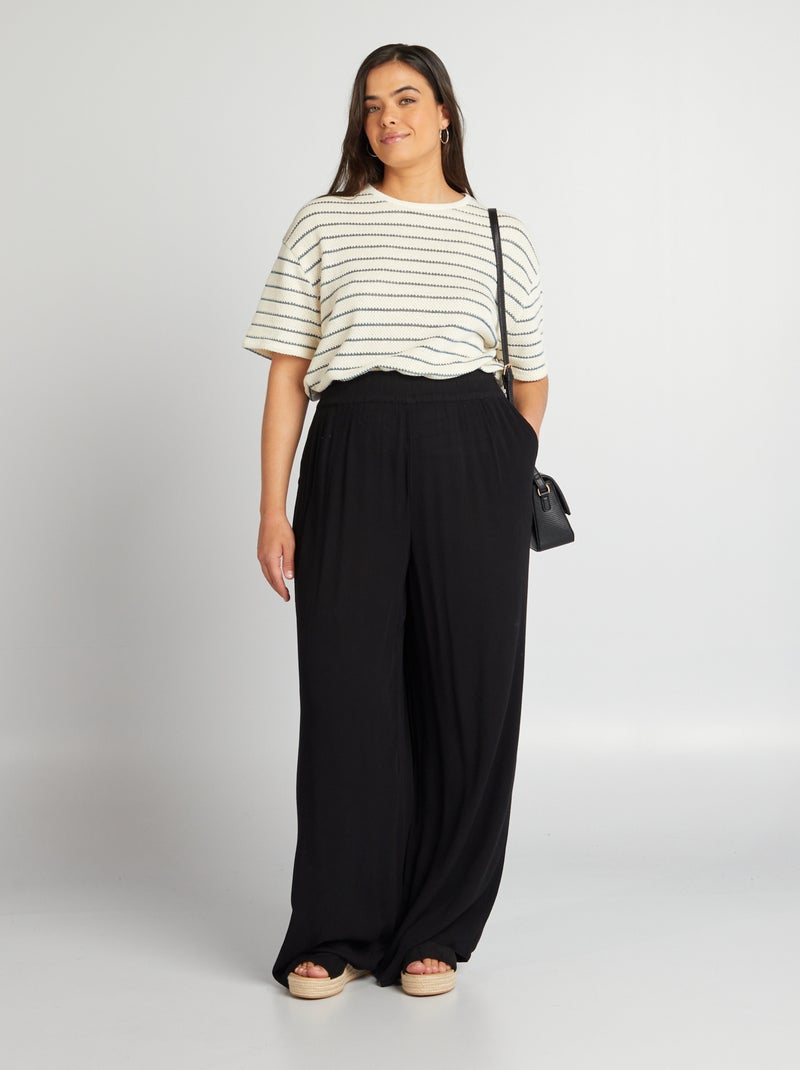 Pantalón ancho de cintura elástica negro - Kiabi