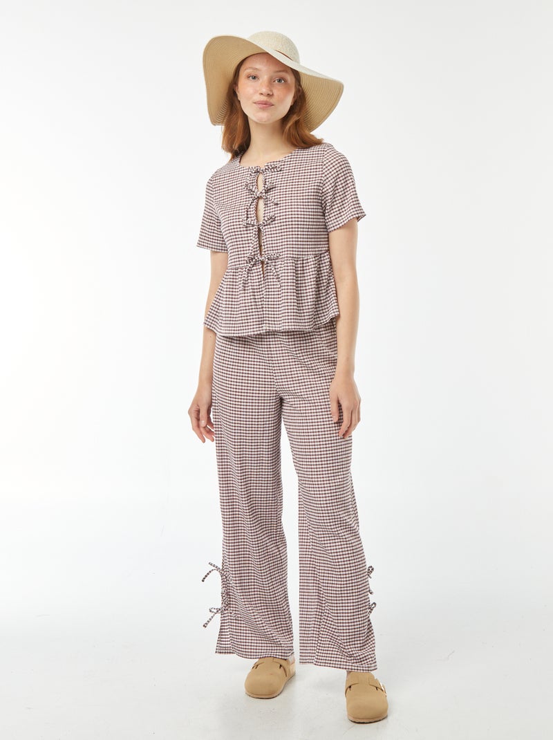 Pantalón ancho de crepé con lazos Rojo - Kiabi