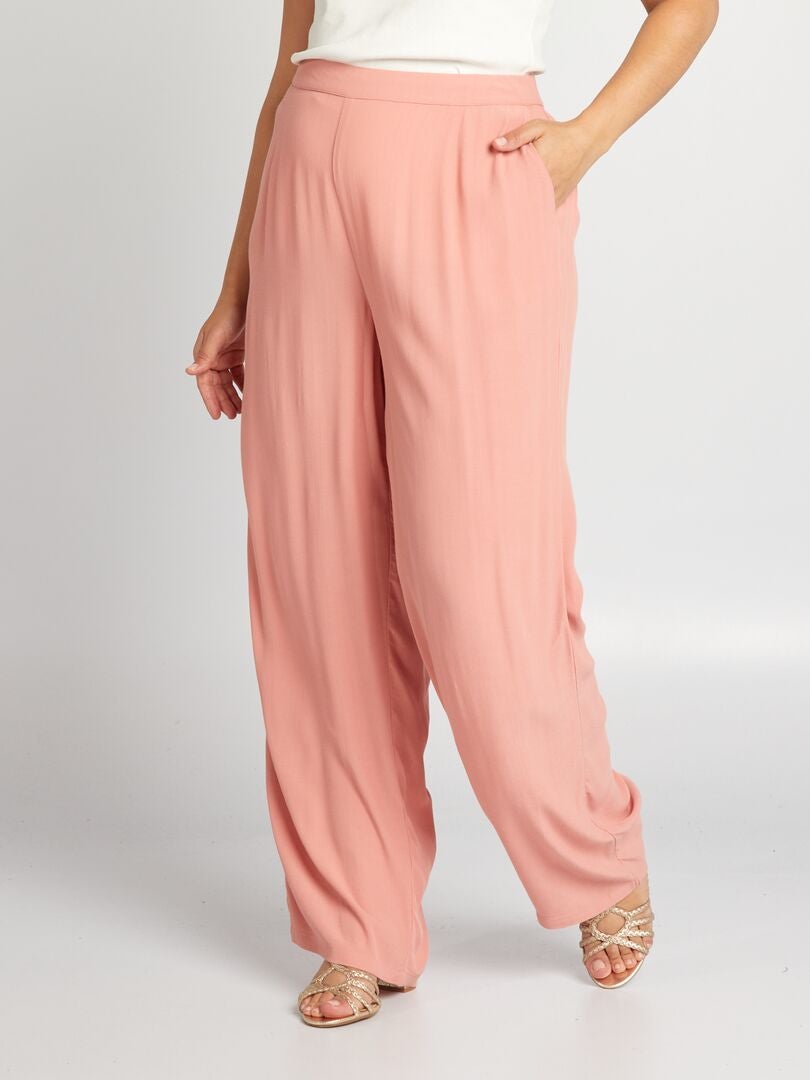 Pantalón ancho de crepé ROSA - Kiabi