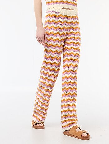 Pantalón ancho de croché tricolor