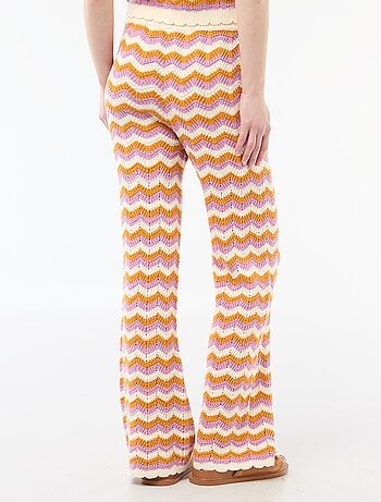 Pantalón ancho de croché tricolor