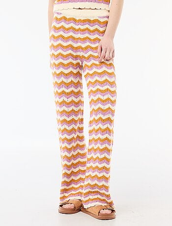 Pantalón ancho de croché tricolor