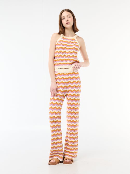 Pantalón ancho de croché tricolor - Kiabi