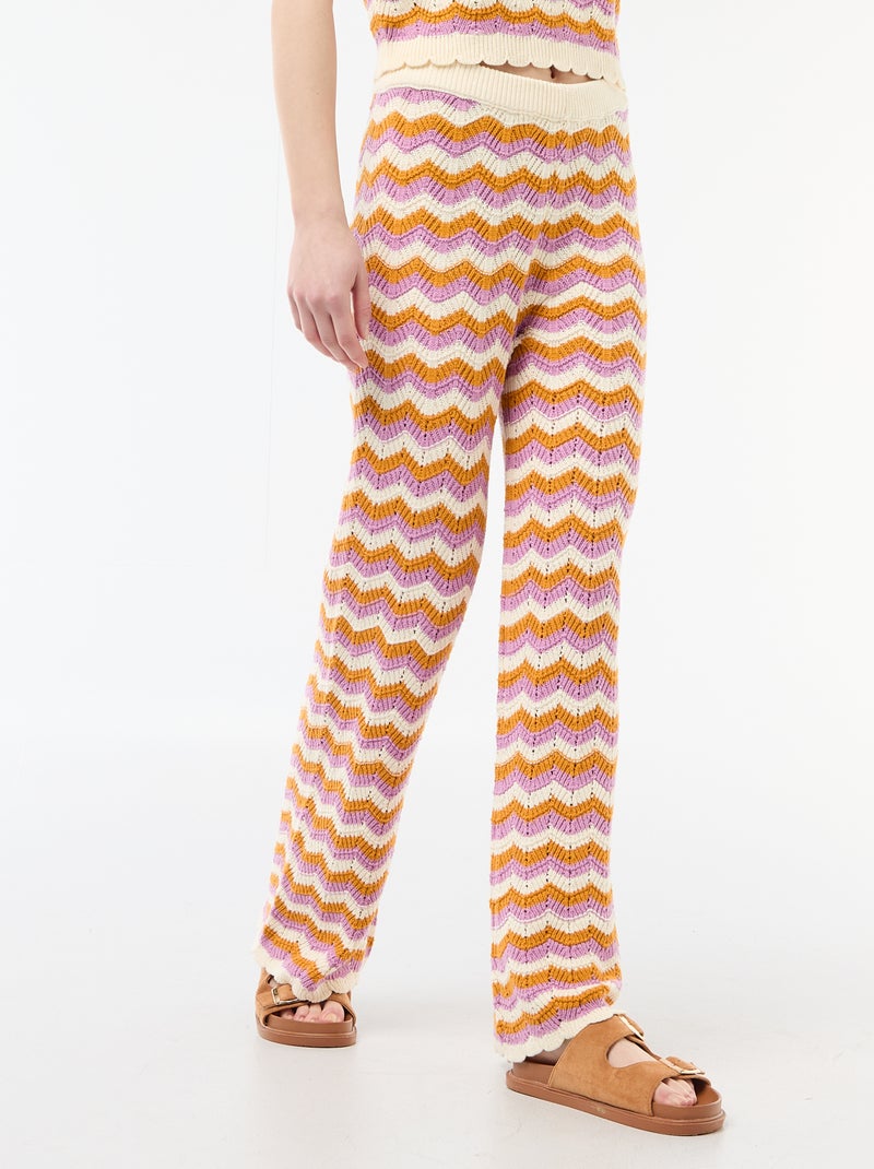 Pantalón ancho de croché tricolor Purpura - Kiabi