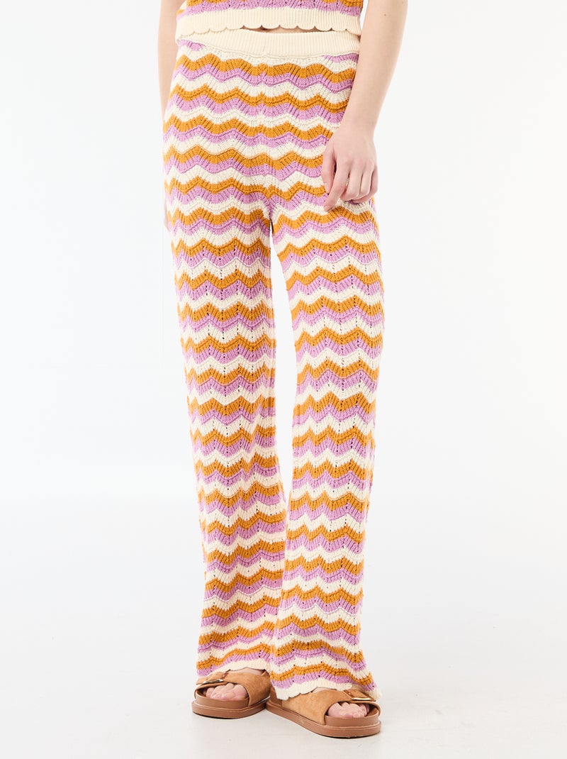 Pantalón ancho de croché tricolor Purpura - Kiabi