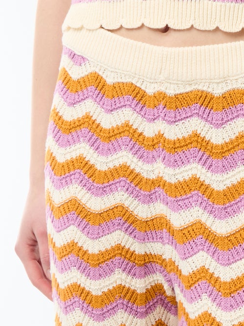Pantalón ancho de croché tricolor - Kiabi